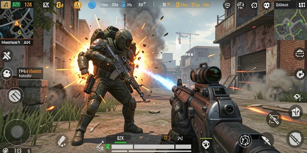 Screenshot gameplay TPS 8ZK yang menunjukkan aksi pertempuran mendebarkan.