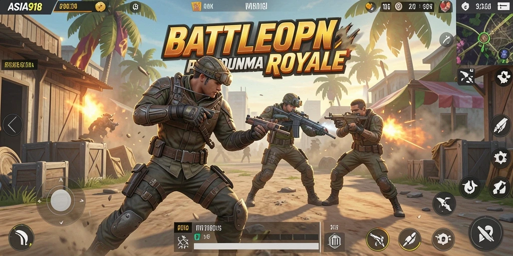 Tampilan gameplay seru dan mendebarkan dalam ASIA918 Battle Royale.