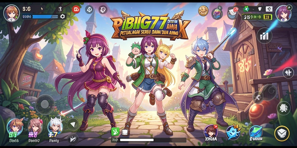 Tampilan gameplay utama BIG77 dengan karakter anime yang menarik.