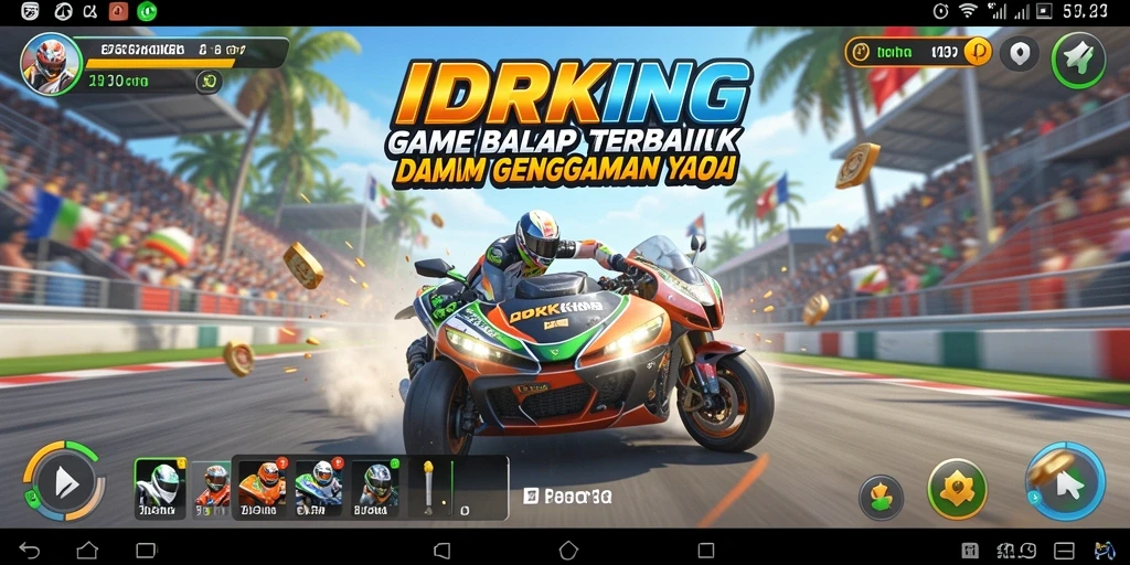 Screenshot gameplay IDRKING yang menampilkan balapan mendebarkan di trek yang unik.