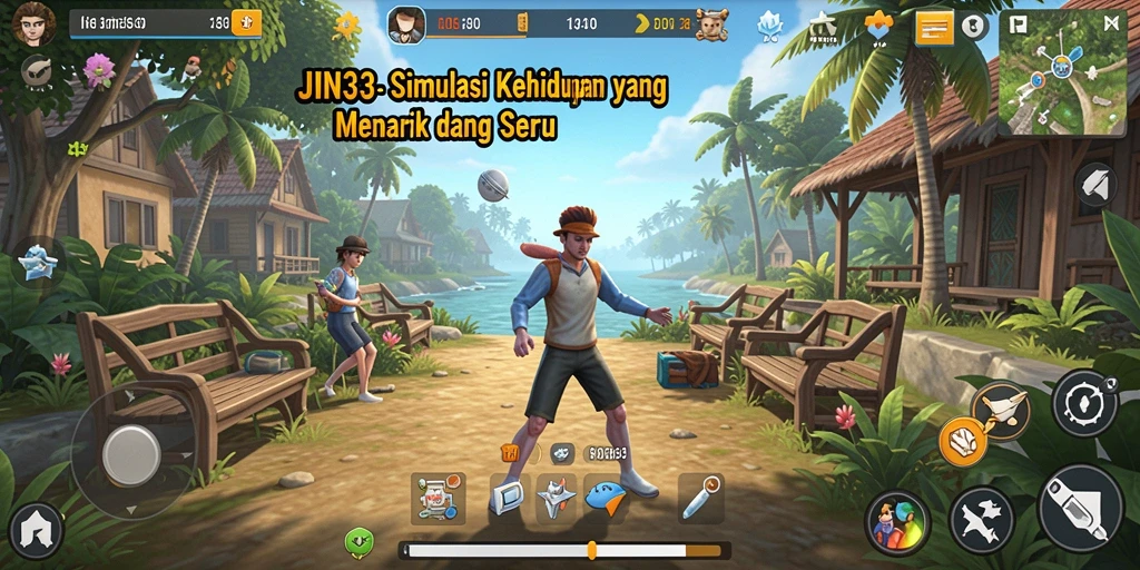 Tampilan gameplay JIN33 dengan karakter yang aktif berinteraksi.