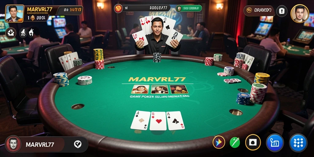 Tampilan gameplay seru saat bermain Poker di MARVRL77.