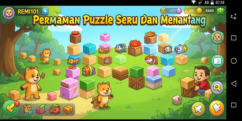 Tampilan gameplay Puzzle REMI101 yang menarik dan seru.