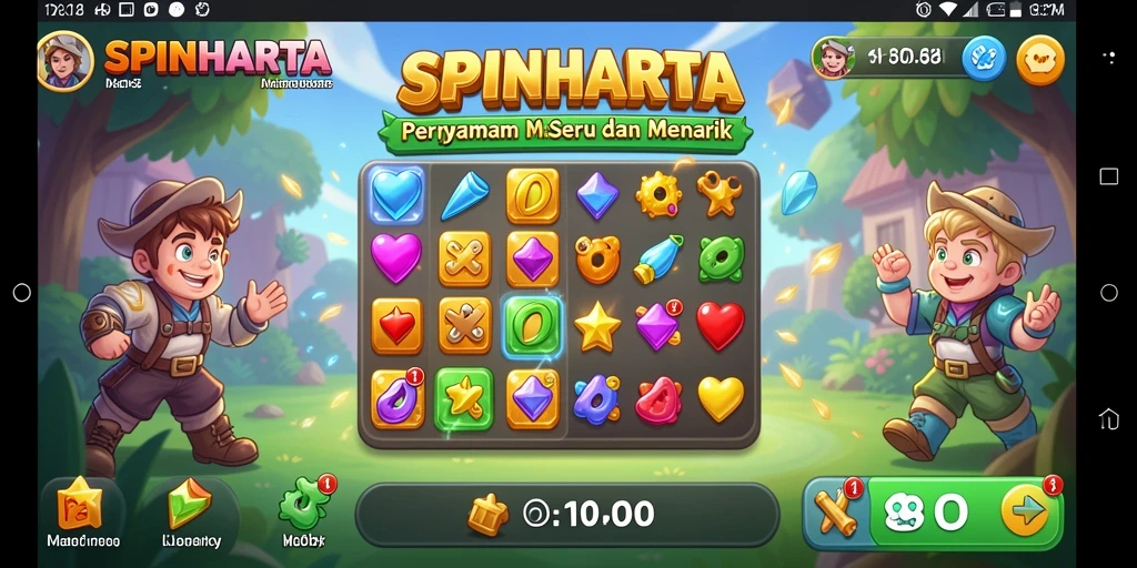 Gameplay menarik SPINHARTA dengan grafis berwarna-warni.